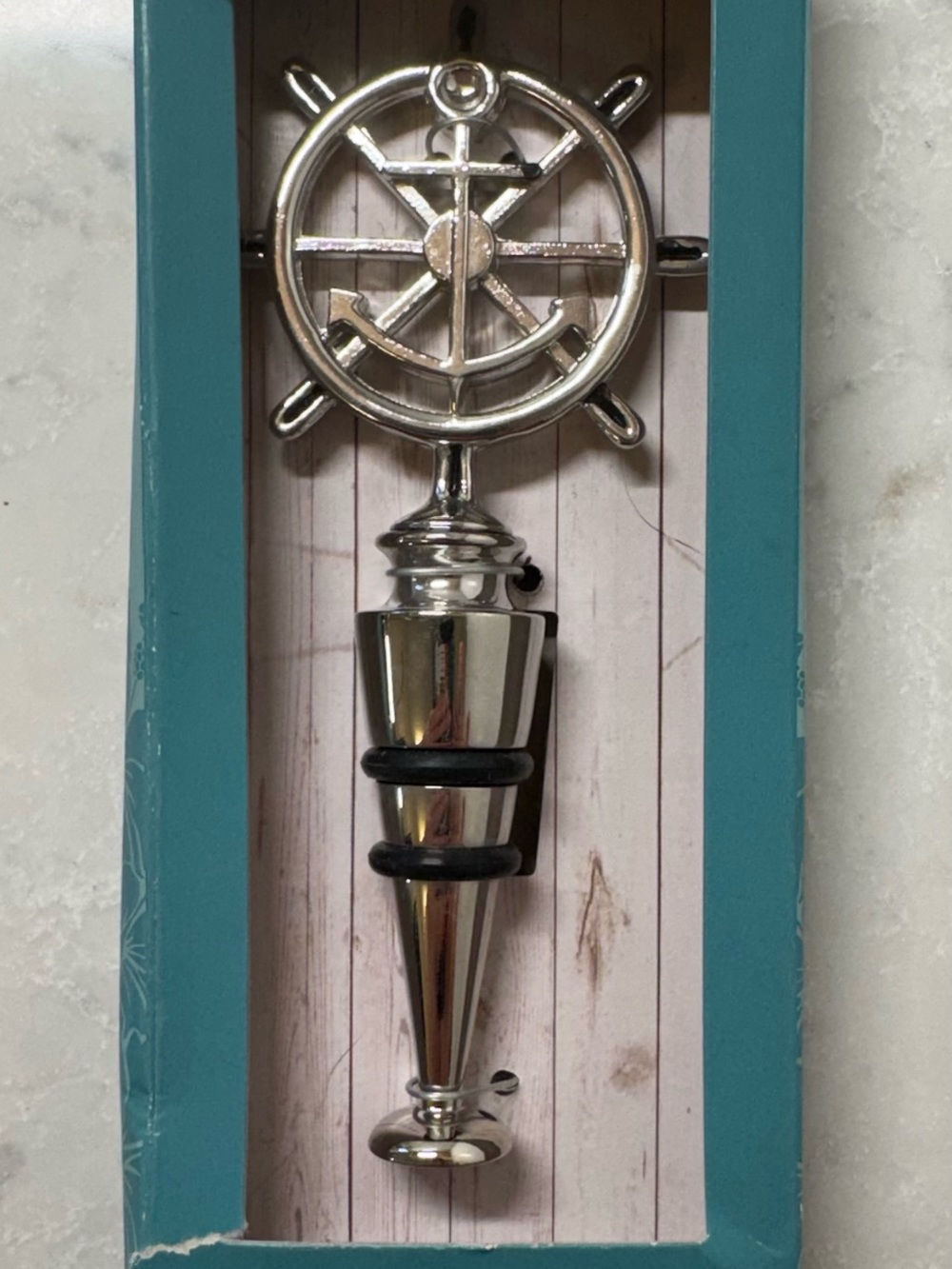 Tommy Bahama Ships Wheel Bottle Stopper Silver-tone